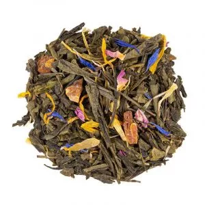 Thé vert bio L'Exotique Bergamote avec saveurs mangue et bergamote.