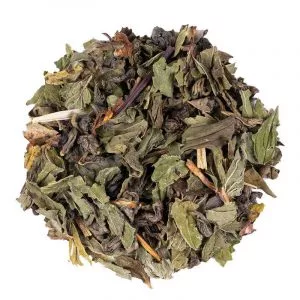 Mélange de thé vert China Gunpowder et menthe poivrée biologique.