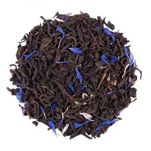 Mélange de Blue Earl Grey BIO avec fleurs de bleuet et feuilles de thé noir.