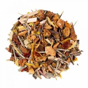 Tisane méditation douce bio Celes’Tea – infusion verveine, camomille et citronnelle – conditionnée au salon de thé du Neubourg (Eure, Normandie).