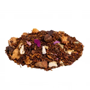 Détail des ingrédients biologiques du Rooibos de Noël BIO : écorces d’orange, cannelle, pomme.