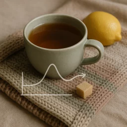 Tasse de thé avec sucre et citron, illustration glycémie équilibrée – Celes’Tea