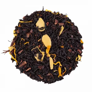 Thé Noir Plaisir Celes’Tea – mélange gourmand chocolat, amande et poire, conditionné au salon de thé du Neubourg (Eure, Normandie)